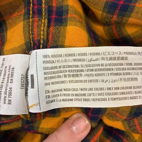 Abercrombie‎ Fitch Womens L Rust Orange Blue Plaid Shirt Casual Classic Weekend - Picture 5 of 10
